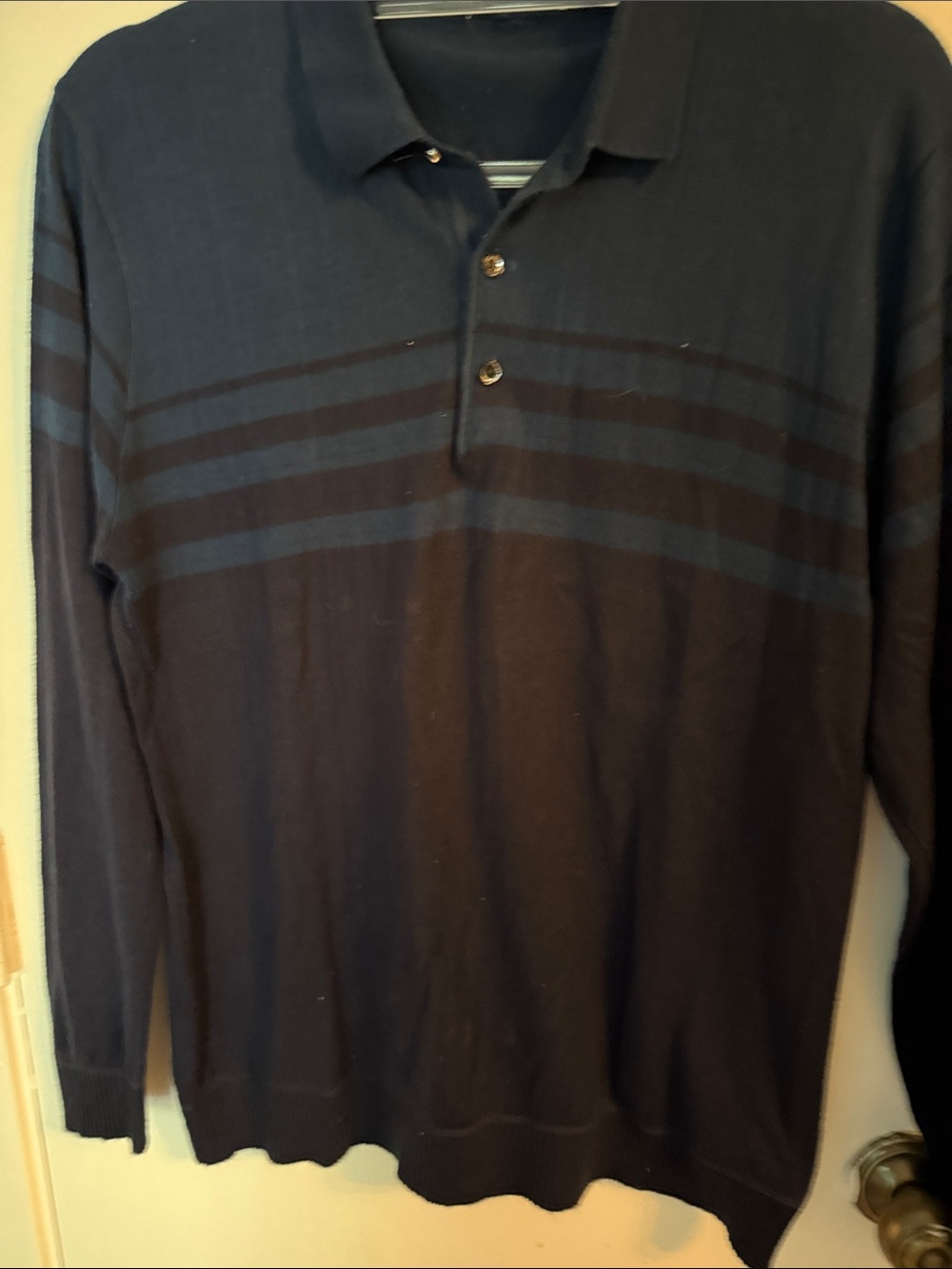 Men's Long-Sleeve Polo Shirt in Navy with Tonal Stripes